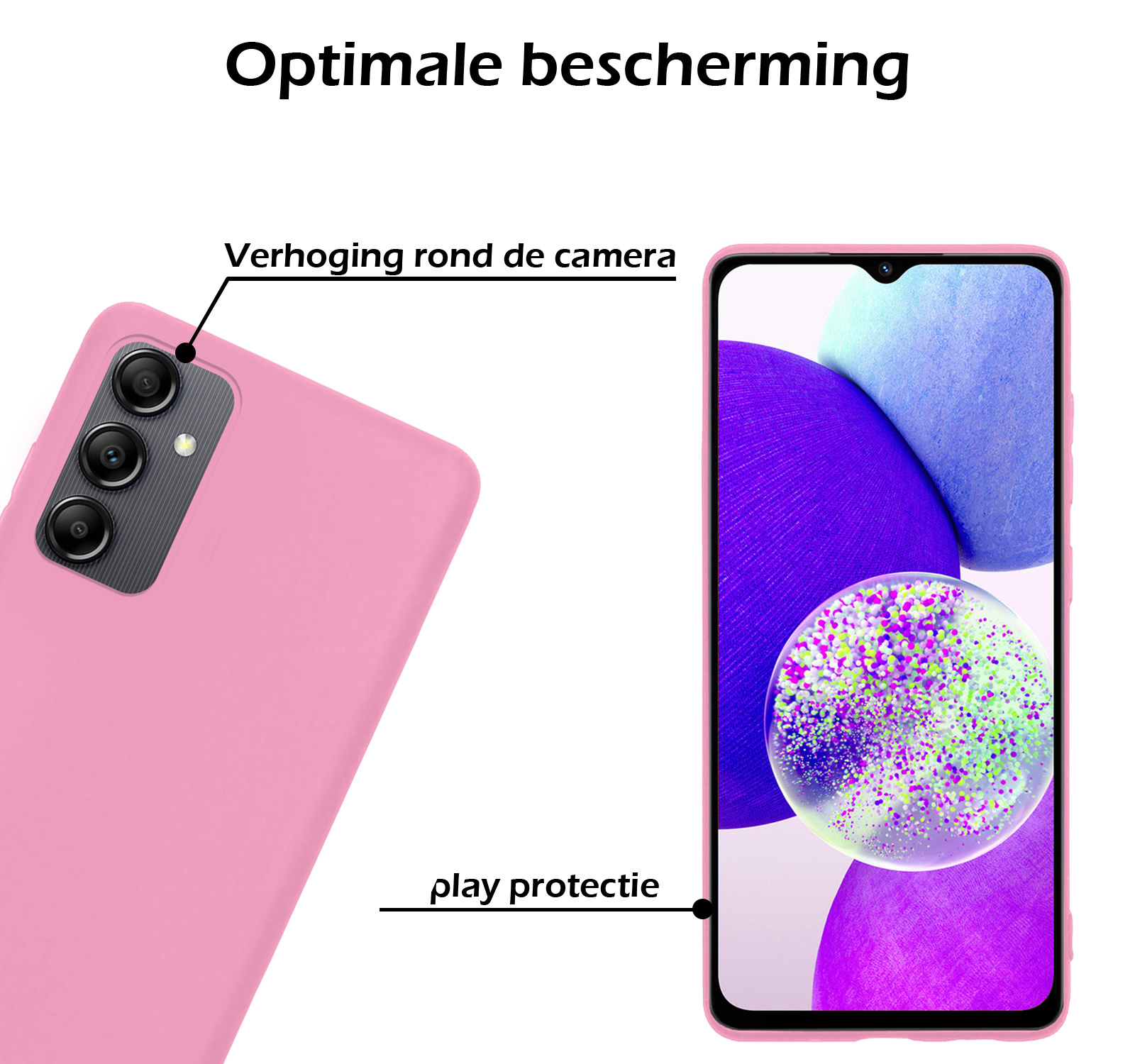 Nomfy Hoesje Geschikt voor Samsung A14 Hoesje Siliconen Cover Case Met Screenprotector - Hoes Geschikt voor Samsung Galaxy A14 Hoes Back Case - Roze