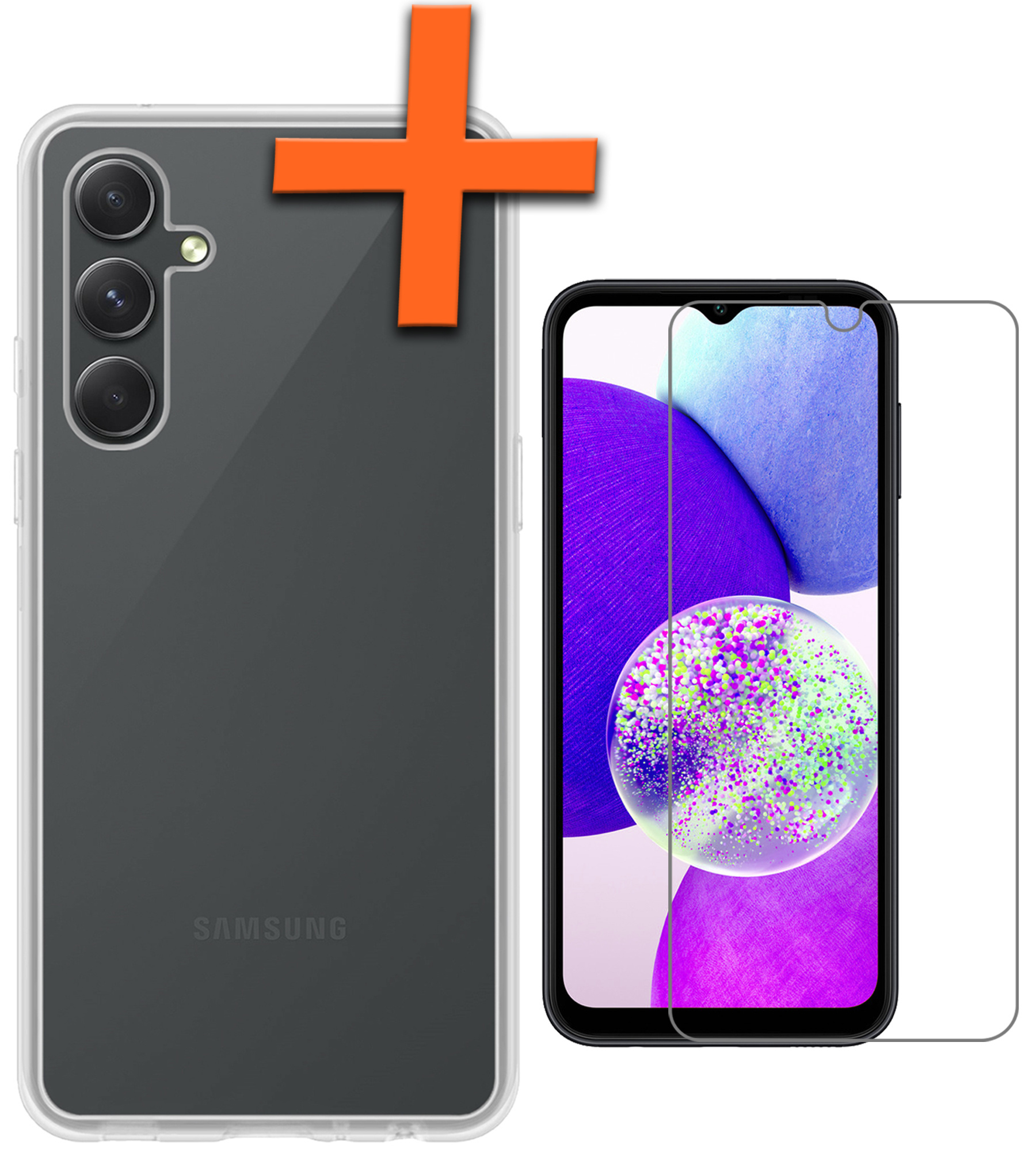 Nomfy Hoesje Geschikt voor Samsung A14 Hoesje Siliconen Cover Case Met Screenprotector - Hoes Geschikt voor Samsung Galaxy A14 Hoes Back Case - Transparant