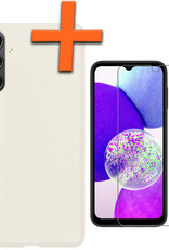 Nomfy Hoesje Geschikt voor Samsung A14 Hoesje Siliconen Cover Case Met Screenprotector - Hoes Geschikt voor Samsung Galaxy A14 Hoes Back Case - Wit