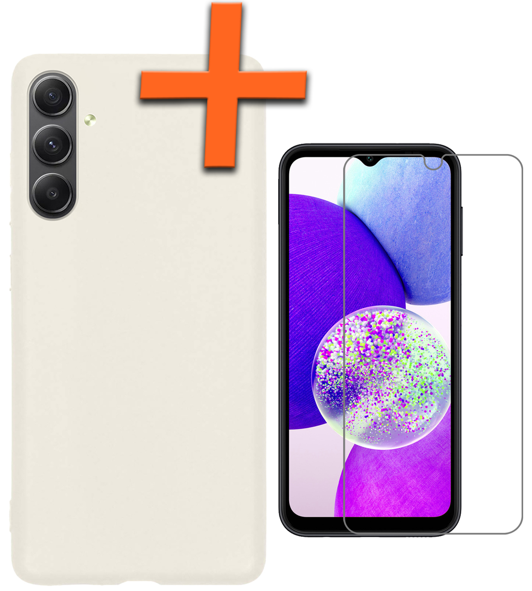 Nomfy Hoesje Geschikt voor Samsung A14 Hoesje Siliconen Cover Case Met Screenprotector - Hoes Geschikt voor Samsung Galaxy A14 Hoes Back Case - Wit