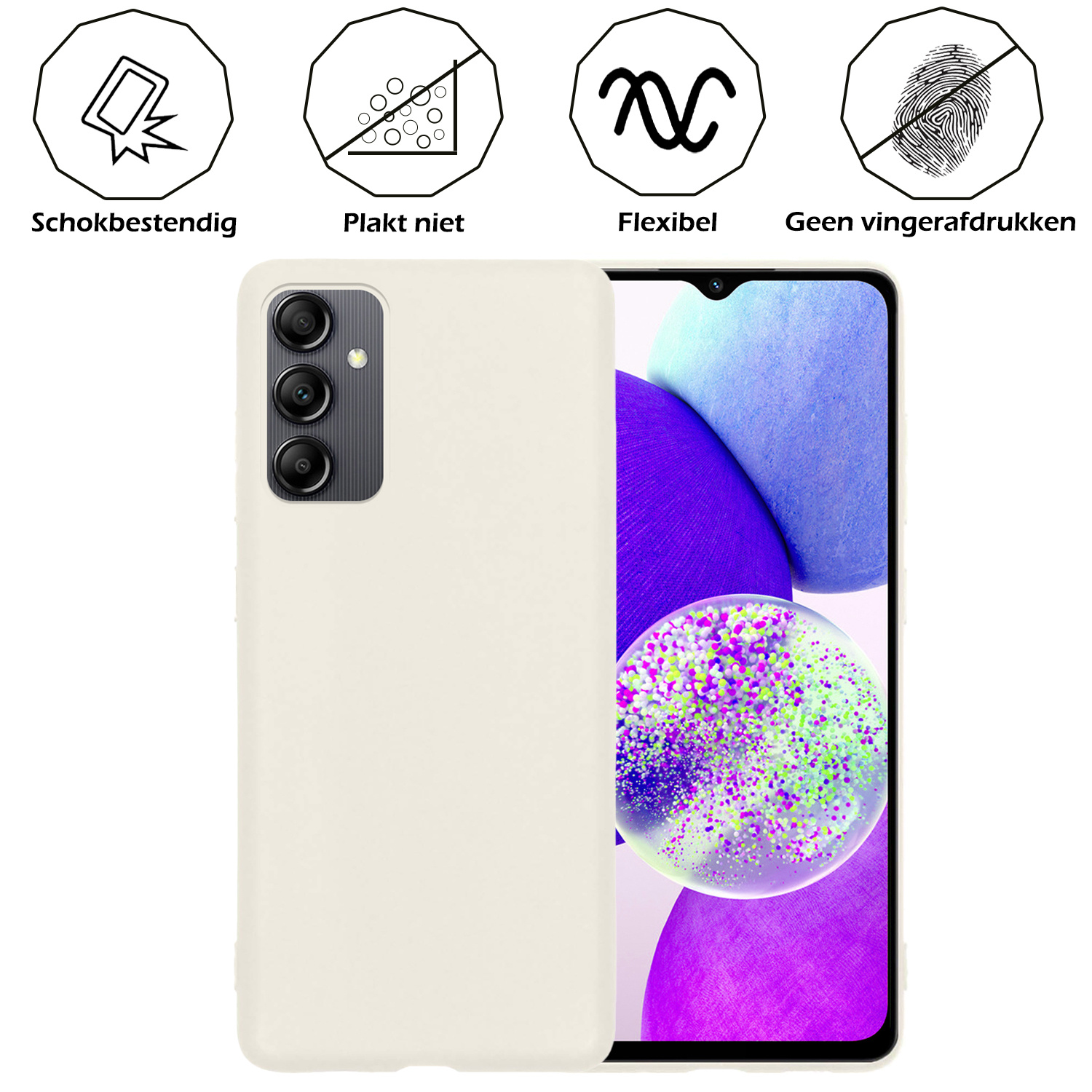 Nomfy Hoesje Geschikt voor Samsung A14 Hoesje Siliconen Cover Case Met Screenprotector - Hoes Geschikt voor Samsung Galaxy A14 Hoes Back Case - Wit