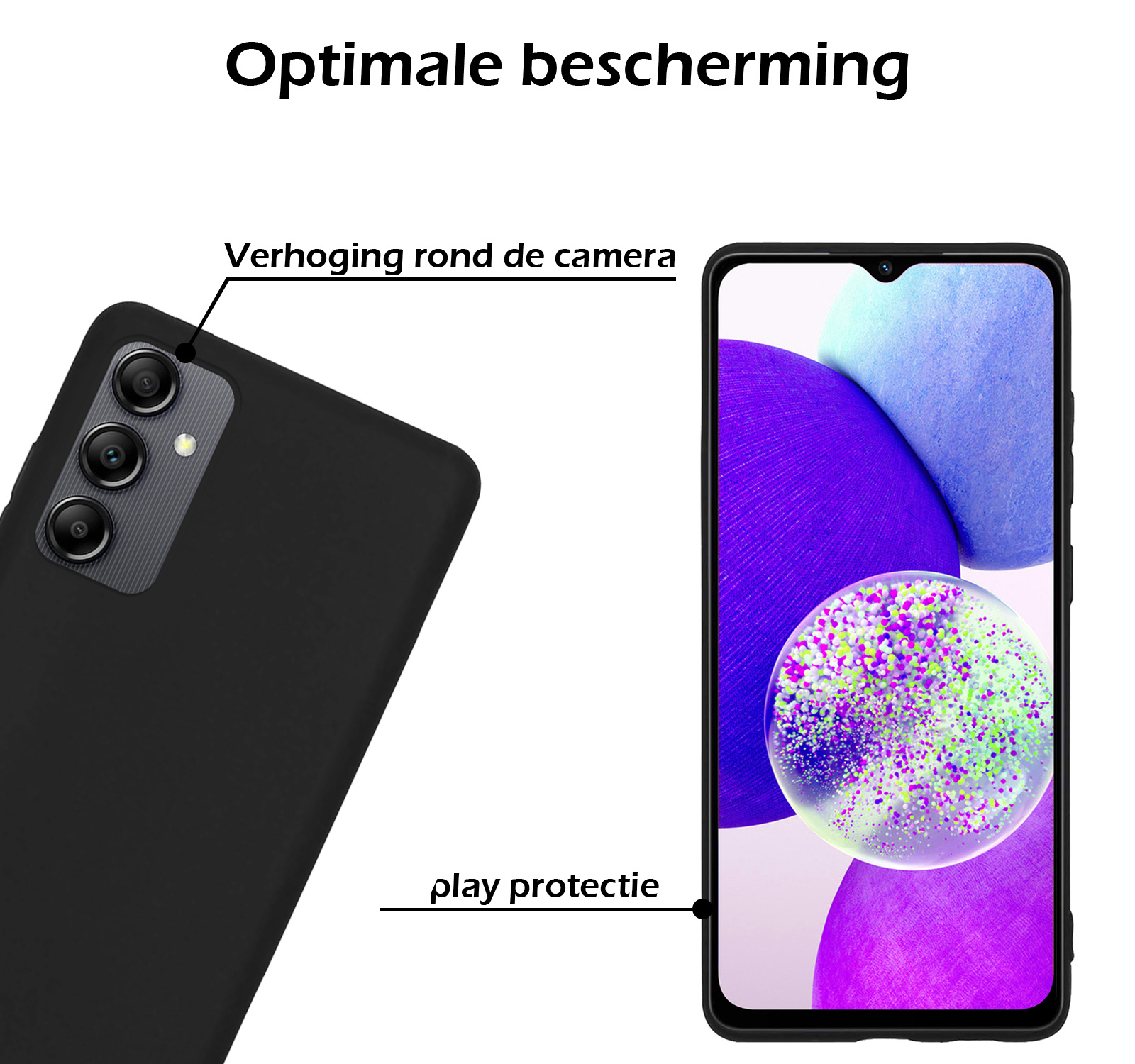 Samsung A14 Hoesje Siliconen Case Back Cover Met Screenprotector - Samsung Galaxy A14 Hoes Cover Silicone - Zwart