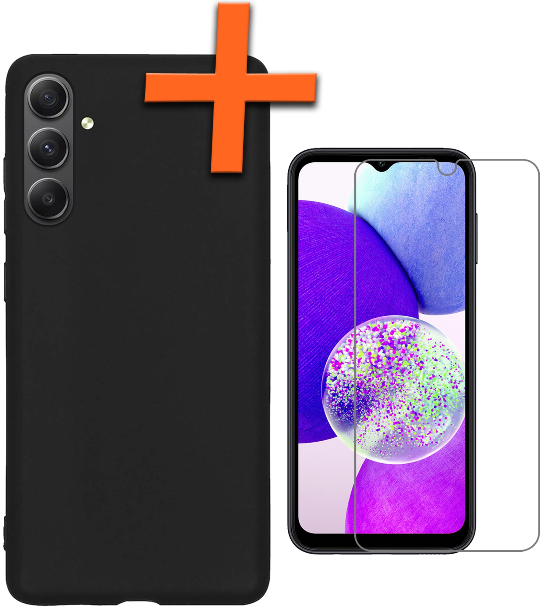 Samsung A14 Hoesje Siliconen Case Back Cover Met Screenprotector - Samsung Galaxy A14 Hoes Cover Silicone - Zwart