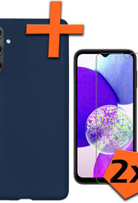Nomfy Hoesje Geschikt voor Samsung A14 Hoesje Siliconen Cover Case Met 2x Screenprotector - Hoes Geschikt voor Samsung Galaxy A14 Hoes Back Case - Donkerblauw