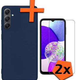 Nomfy Nomfy Samsung Galaxy A14 Hoesje Siliconen Met 2x Screenprotector - Donkerblauw