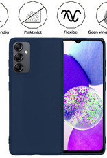 Samsung A14 Hoesje Siliconen Case Back Cover Met 2x Screenprotector - Samsung Galaxy A14 Hoes Cover Silicone - Donker Blauw