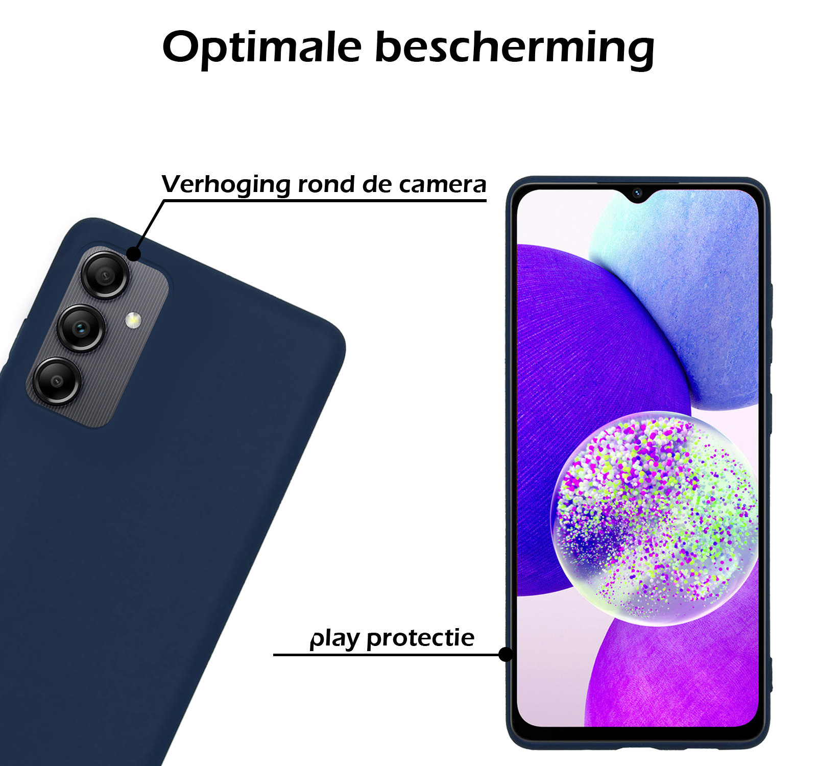 Nomfy Hoesje Geschikt voor Samsung A14 Hoesje Siliconen Cover Case Met 2x Screenprotector - Hoes Geschikt voor Samsung Galaxy A14 Hoes Back Case - Donkerblauw