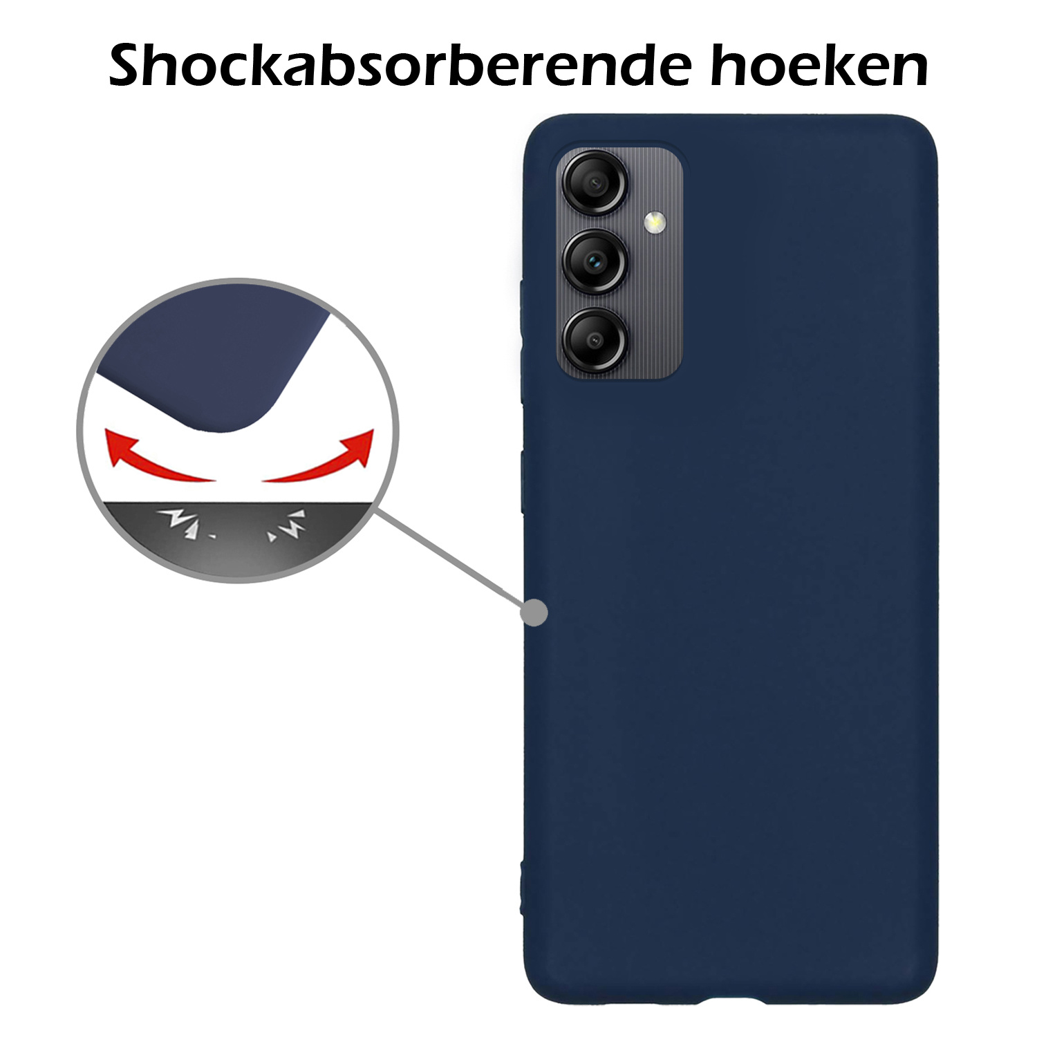 Samsung A14 Hoesje Siliconen Case Back Cover Met 2x Screenprotector - Samsung Galaxy A14 Hoes Cover Silicone - Donker Blauw