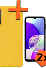 Nomfy Hoesje Geschikt voor Samsung A14 Hoesje Siliconen Cover Case Met 2x Screenprotector - Hoes Geschikt voor Samsung Galaxy A14 Hoes Back Case - Geel