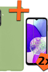 Nomfy Hoesje Geschikt voor Samsung A14 Hoesje Siliconen Cover Case Met 2x Screenprotector - Hoes Geschikt voor Samsung Galaxy A14 Hoes Back Case - Groen