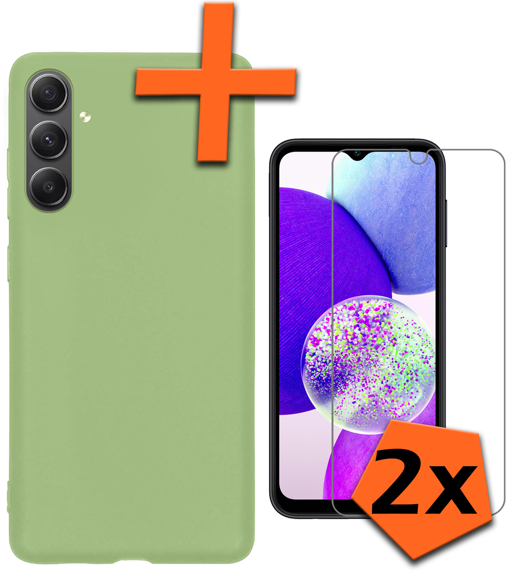 Samsung A14 Hoesje Siliconen Case Back Cover Met 2x Screenprotector - Samsung Galaxy A14 Hoes Cover Silicone - Groen