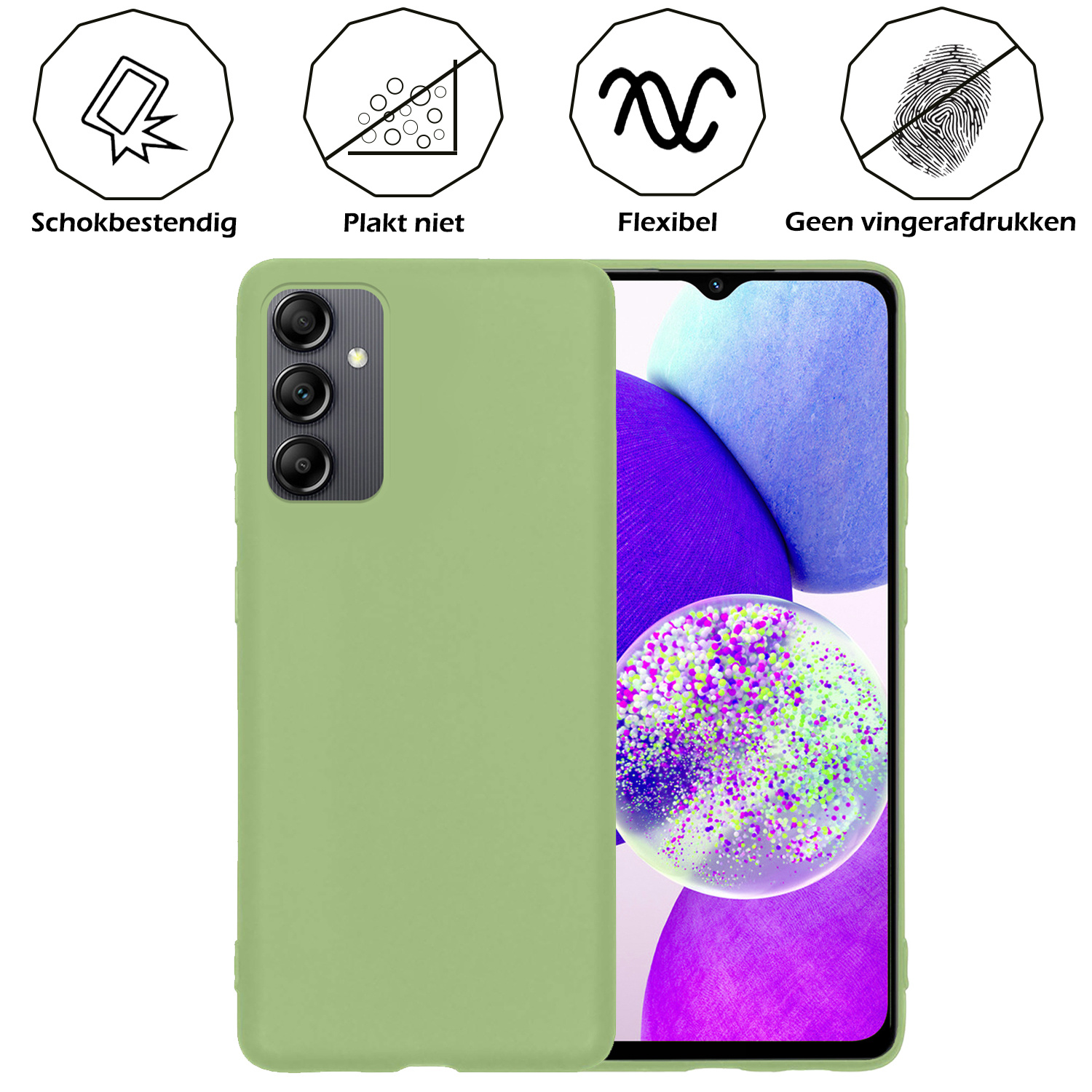 Nomfy Hoesje Geschikt voor Samsung A14 Hoesje Siliconen Cover Case Met 2x Screenprotector - Hoes Geschikt voor Samsung Galaxy A14 Hoes Back Case - Groen