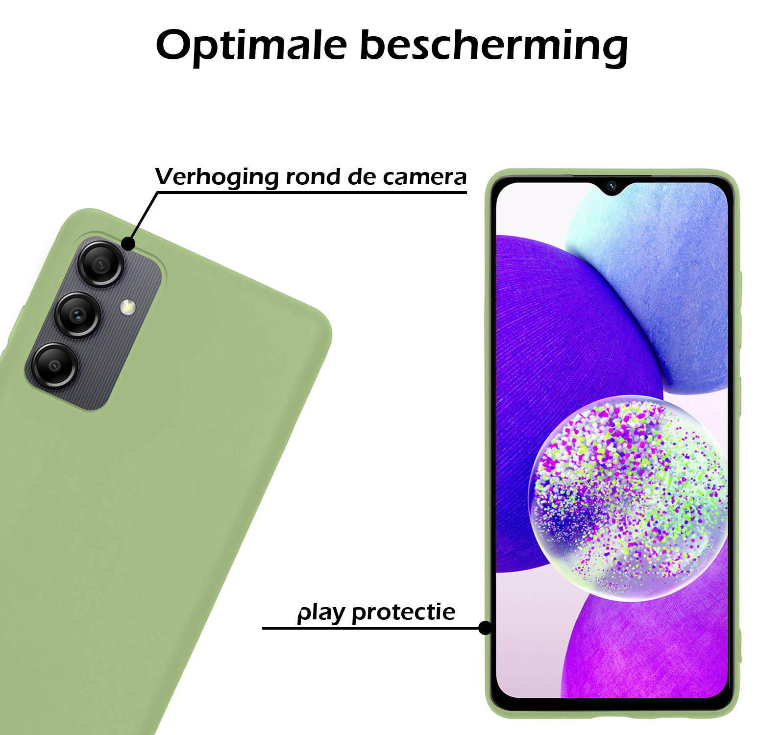 Samsung A14 Hoesje Siliconen Case Back Cover Met 2x Screenprotector - Samsung Galaxy A14 Hoes Cover Silicone - Groen