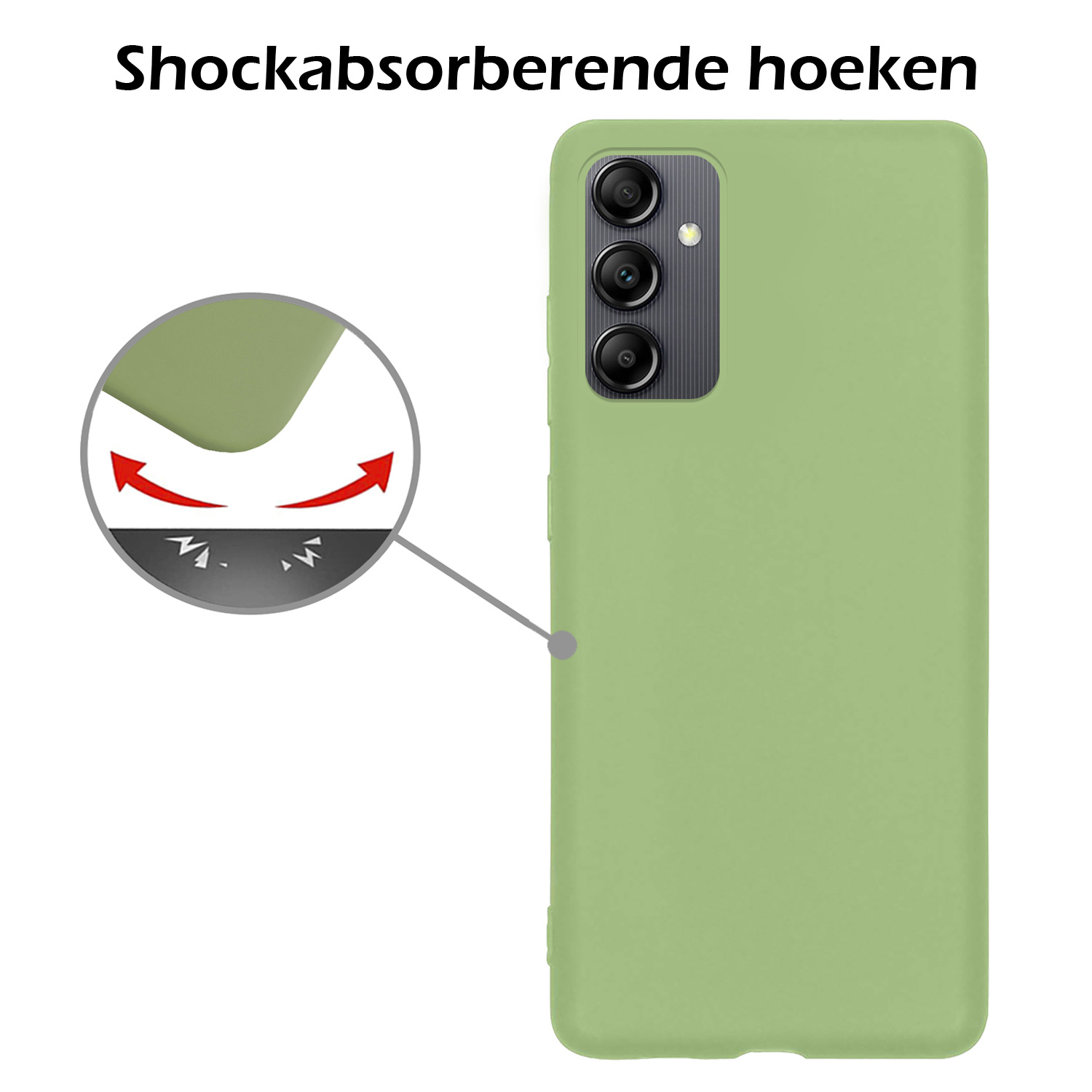 Nomfy Hoesje Geschikt voor Samsung A14 Hoesje Siliconen Cover Case Met 2x Screenprotector - Hoes Geschikt voor Samsung Galaxy A14 Hoes Back Case - Groen