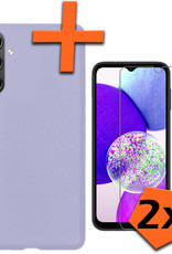 Nomfy Hoesje Geschikt voor Samsung A14 Hoesje Siliconen Cover Case Met 2x Screenprotector - Hoes Geschikt voor Samsung Galaxy A14 Hoes Back Case - Lila