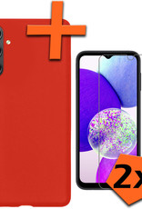 Nomfy Hoesje Geschikt voor Samsung A14 Hoesje Siliconen Cover Case Met 2x Screenprotector - Hoes Geschikt voor Samsung Galaxy A14 Hoes Back Case - Rood