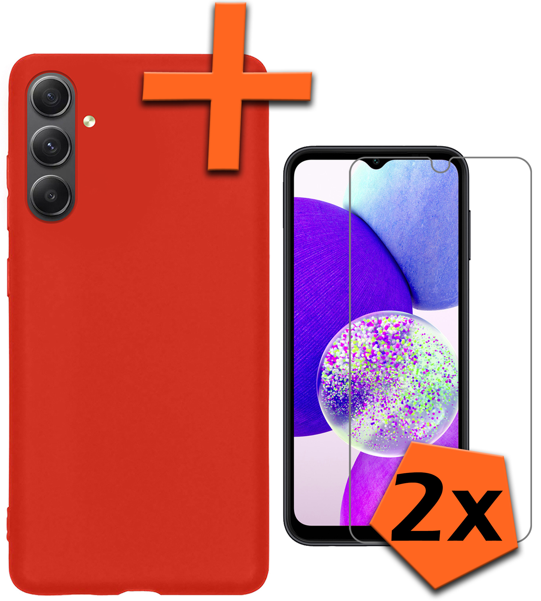 Nomfy Hoesje Geschikt voor Samsung A14 Hoesje Siliconen Cover Case Met 2x Screenprotector - Hoes Geschikt voor Samsung Galaxy A14 Hoes Back Case - Rood