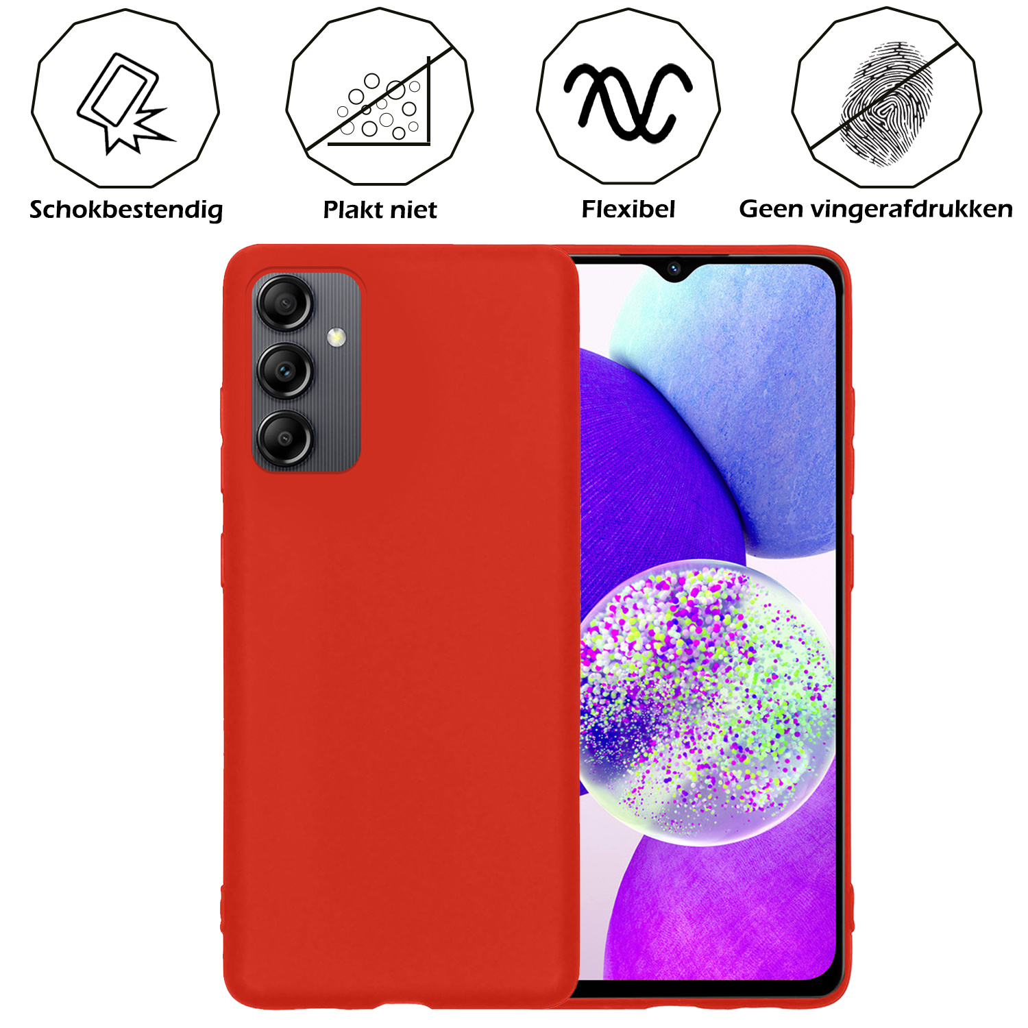 Samsung A14 Hoesje Siliconen Case Back Cover Met 2x Screenprotector - Samsung Galaxy A14 Hoes Cover Silicone - Rood