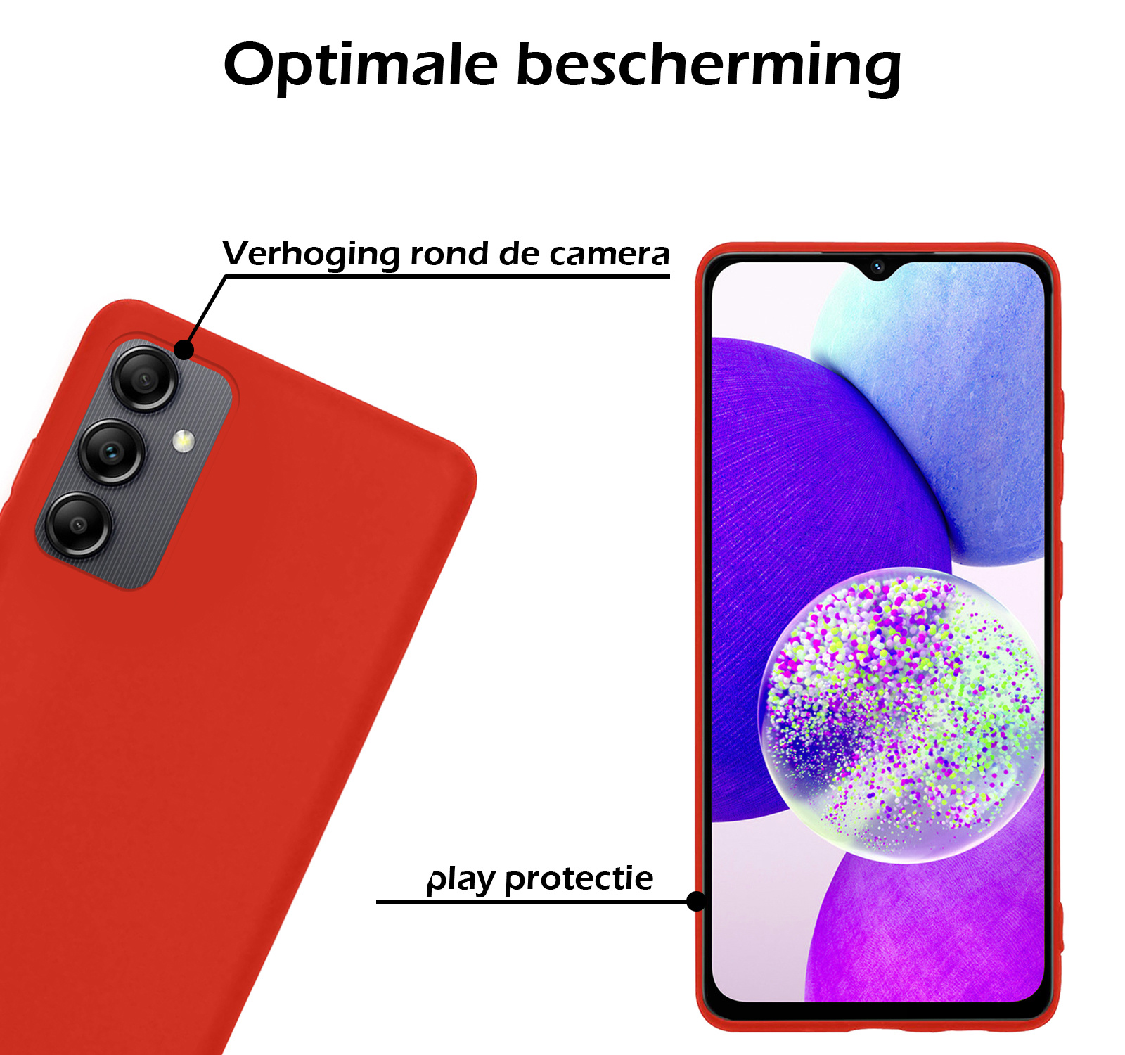 Samsung A14 Hoesje Siliconen Case Back Cover Met 2x Screenprotector - Samsung Galaxy A14 Hoes Cover Silicone - Rood