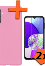Nomfy Hoesje Geschikt voor Samsung A14 Hoesje Siliconen Cover Case Met 2x Screenprotector - Hoes Geschikt voor Samsung Galaxy A14 Hoes Back Case - Roze
