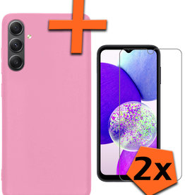 Nomfy Nomfy Samsung Galaxy A14 Hoesje Siliconen Met 2x Screenprotector - Lichtroze