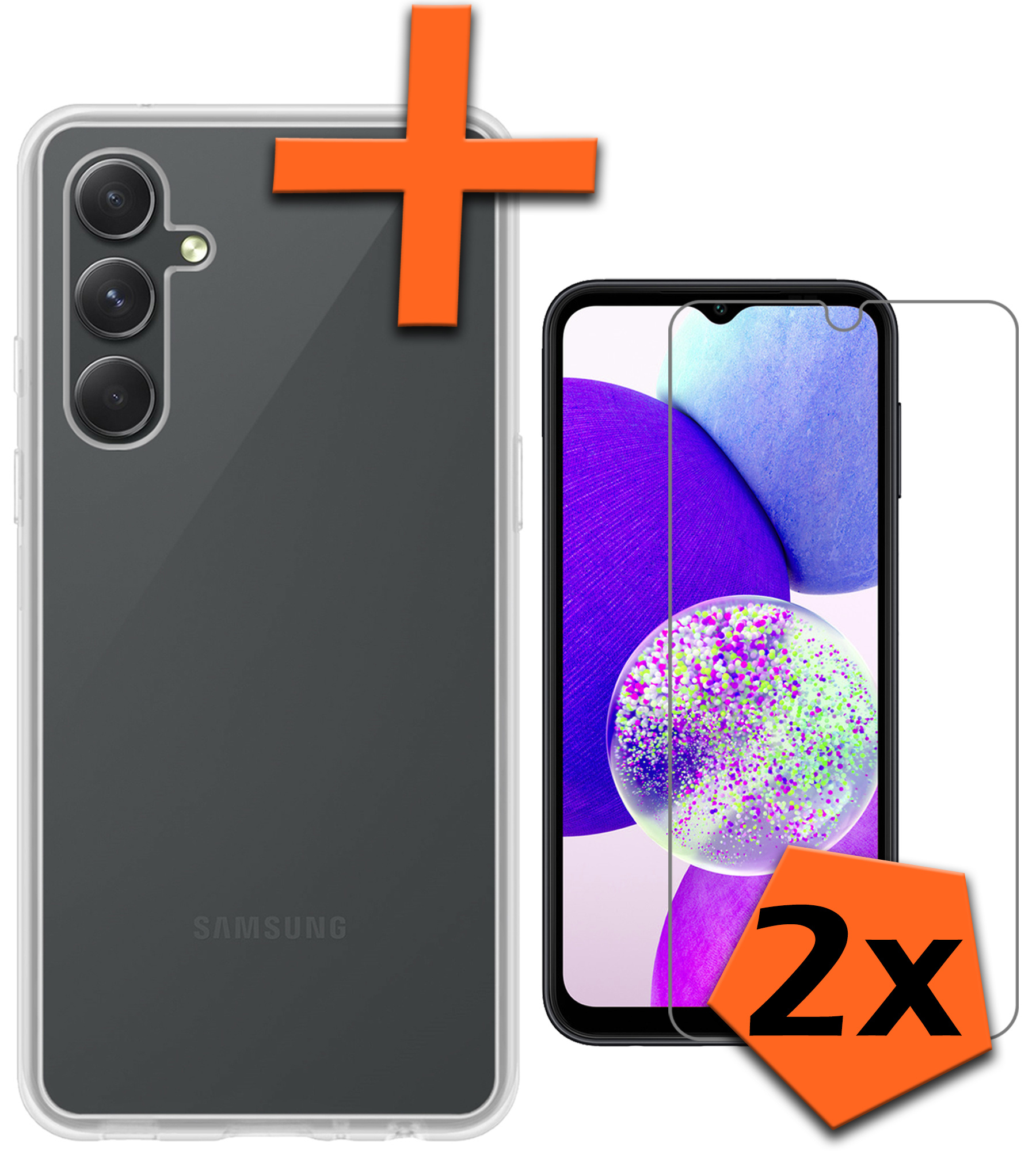Nomfy Hoesje Geschikt voor Samsung A14 Hoesje Siliconen Cover Case Met 2x Screenprotector - Hoes Geschikt voor Samsung Galaxy A14 Hoes Back Case - Transparant