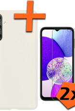 Nomfy Hoesje Geschikt voor Samsung A14 Hoesje Siliconen Cover Case Met 2x Screenprotector - Hoes Geschikt voor Samsung Galaxy A14 Hoes Back Case - Wit
