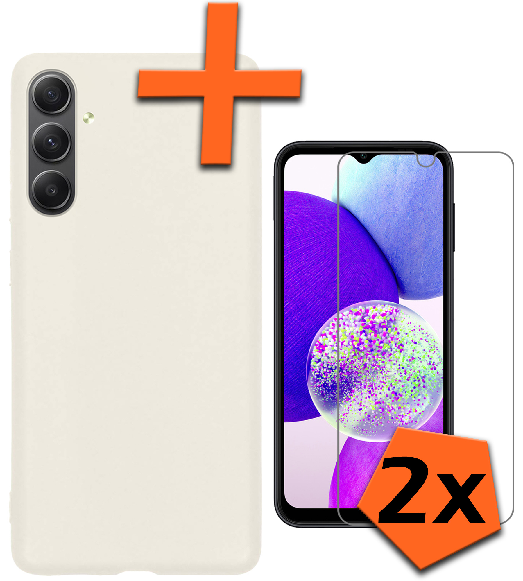 Samsung A14 Hoesje Siliconen Case Back Cover Met 2x Screenprotector - Samsung Galaxy A14 Hoes Cover Silicone - Wit