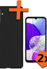 Nomfy Hoesje Geschikt voor Samsung A14 Hoesje Siliconen Cover Case Met 2x Screenprotector - Hoes Geschikt voor Samsung Galaxy A14 Hoes Back Case - Zwart