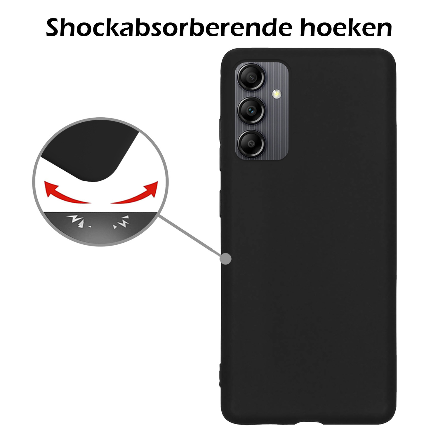 Nomfy Hoesje Geschikt voor Samsung A14 Hoesje Siliconen Cover Case Met 2x Screenprotector - Hoes Geschikt voor Samsung Galaxy A14 Hoes Back Case - Zwart