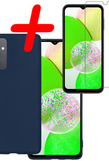BASEY. Hoes Geschikt voor Samsung A14 Hoesje Siliconen Back Cover Case Met Screenprotector - Hoesje Geschikt voor Samsung Galaxy A14 Hoes Cover Hoesje - Donkerblauw
