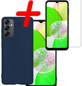 BASEY. BASEY. Samsung Galaxy A14 Hoesje Siliconen Met Screenprotector - Donkerblauw