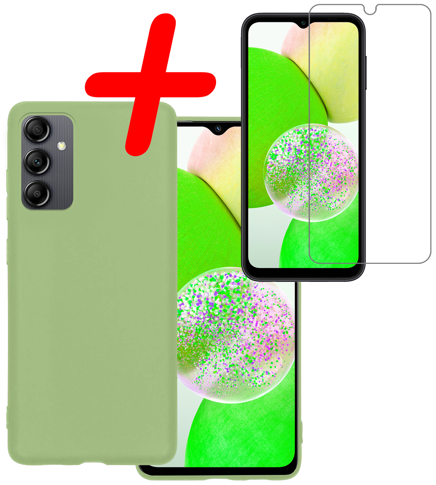 BASEY. Hoes Geschikt voor Samsung A14 Hoesje Siliconen Back Cover Case Met Screenprotector - Hoesje Geschikt voor Samsung Galaxy A14 Hoes Cover Hoesje - Groen