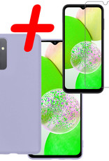 BASEY. Hoes Geschikt voor Samsung A14 Hoesje Siliconen Back Cover Case Met Screenprotector - Hoesje Geschikt voor Samsung Galaxy A14 Hoes Cover Hoesje - Lila