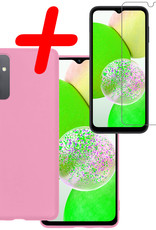 BASEY. Hoes Geschikt voor Samsung A14 Hoesje Siliconen Back Cover Case Met Screenprotector - Hoesje Geschikt voor Samsung Galaxy A14 Hoes Cover Hoesje - Roze