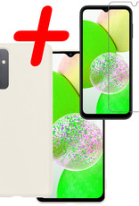 BASEY. Hoes Geschikt voor Samsung A14 Hoesje Siliconen Back Cover Case Met Screenprotector - Hoesje Geschikt voor Samsung Galaxy A14 Hoes Cover Hoesje - Wit