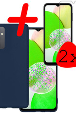 BASEY. Hoes Geschikt voor Samsung A14 Hoesje Siliconen Back Cover Case Met 2x Screenprotector - Hoesje Geschikt voor Samsung Galaxy A14 Hoes Cover Hoesje - Donkerblauw
