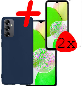BASEY. BASEY. Samsung Galaxy A14 Hoesje Siliconen Met 2x Screenprotector - Donkerblauw