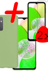 BASEY. Hoes Geschikt voor Samsung A14 Hoesje Siliconen Back Cover Case Met 2x Screenprotector - Hoesje Geschikt voor Samsung Galaxy A14 Hoes Cover Hoesje - Groen