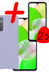 BASEY. Hoes Geschikt voor Samsung A14 Hoesje Siliconen Back Cover Case Met 2x Screenprotector - Hoesje Geschikt voor Samsung Galaxy A14 Hoes Cover Hoesje - Lila