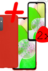 BASEY. Hoes Geschikt voor Samsung A14 Hoesje Siliconen Back Cover Case Met 2x Screenprotector - Hoesje Geschikt voor Samsung Galaxy A14 Hoes Cover Hoesje - Rood