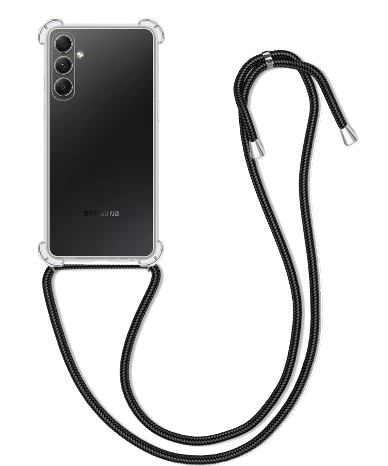 BASEY. Hoes Geschikt voor Samsung A14 Hoesje Shock Proof Case Met Koord Shock Hoes Met Koord - Hoesje Geschikt voor Samsung Galaxy A14 Hoes Cover Met Koord - Transparant