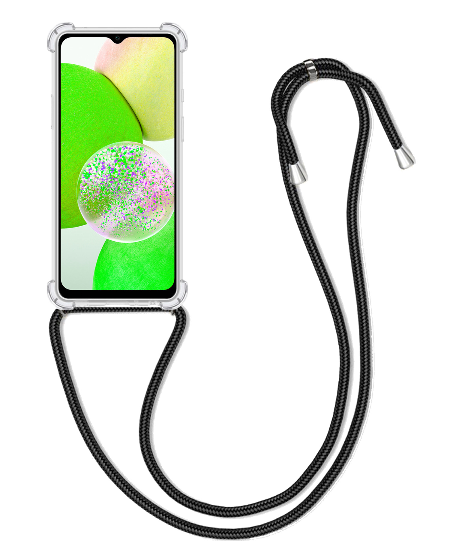 BASEY. Hoes Geschikt voor Samsung A14 Hoesje Shock Proof Case Met Koord Shock Hoes Met Koord - Hoesje Geschikt voor Samsung Galaxy A14 Hoes Cover Met Koord - Transparant