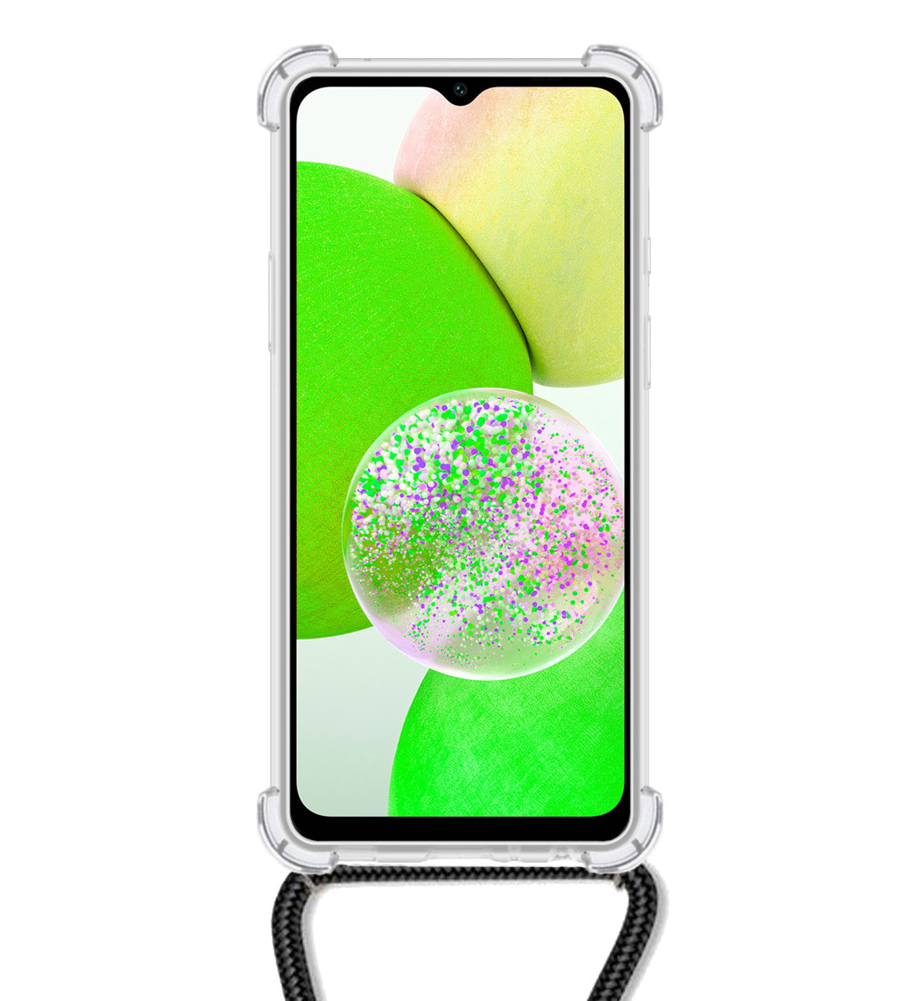 BASEY. Hoes Geschikt voor Samsung A14 Hoesje Shock Proof Case Met Koord Shock Hoes Met Koord - Hoesje Geschikt voor Samsung Galaxy A14 Hoes Cover Met Koord - Transparant