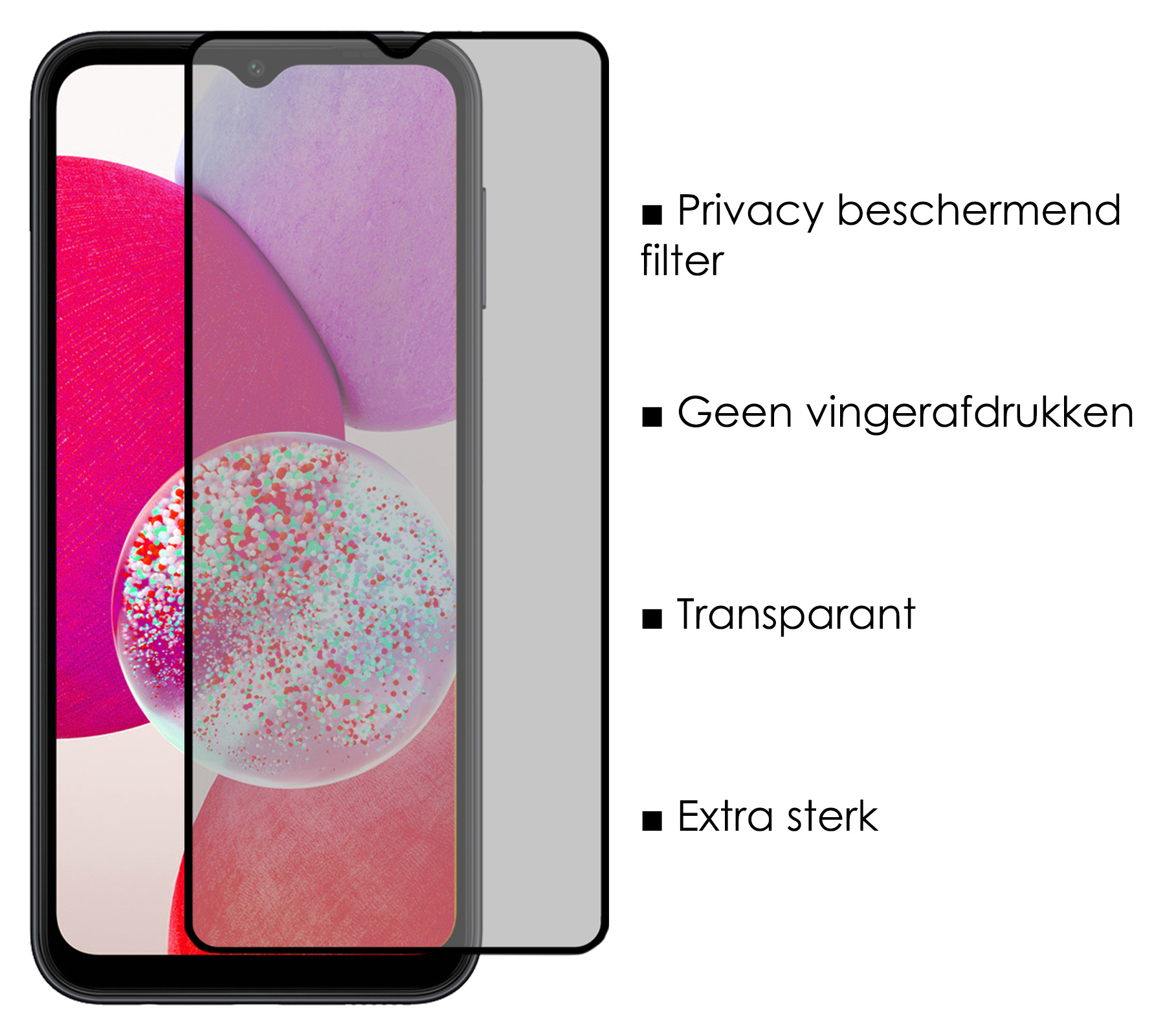 NoXx Screenprotector Geschikt voor Samsung A14 Screenprotector Privacy Tempered Glass Gehard Glas Display Cover - 3x