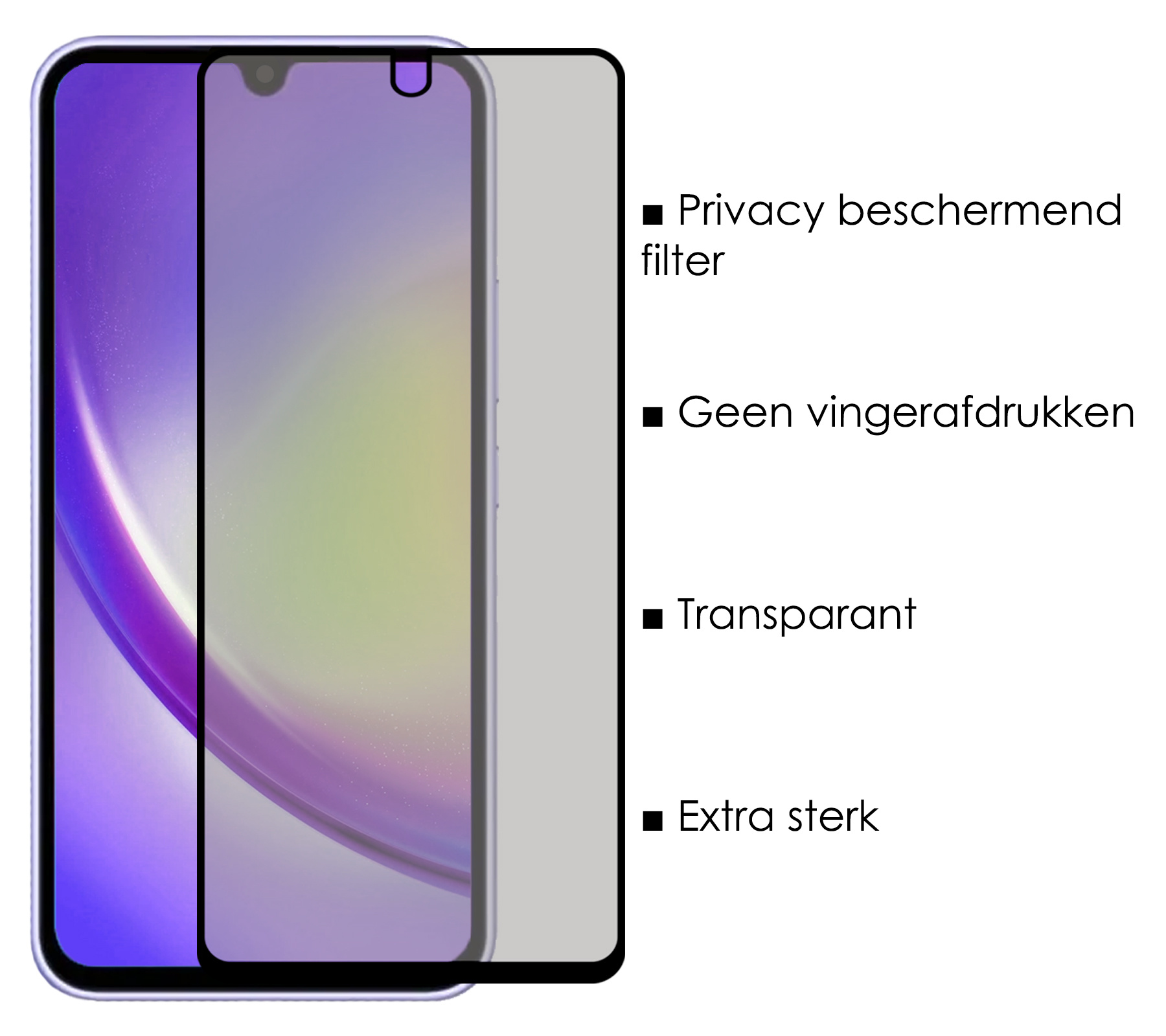 NoXx Screenprotector Geschikt voor Samsung A34 Screenprotector Privacy Tempered Glass Gehard Glas Display Cover