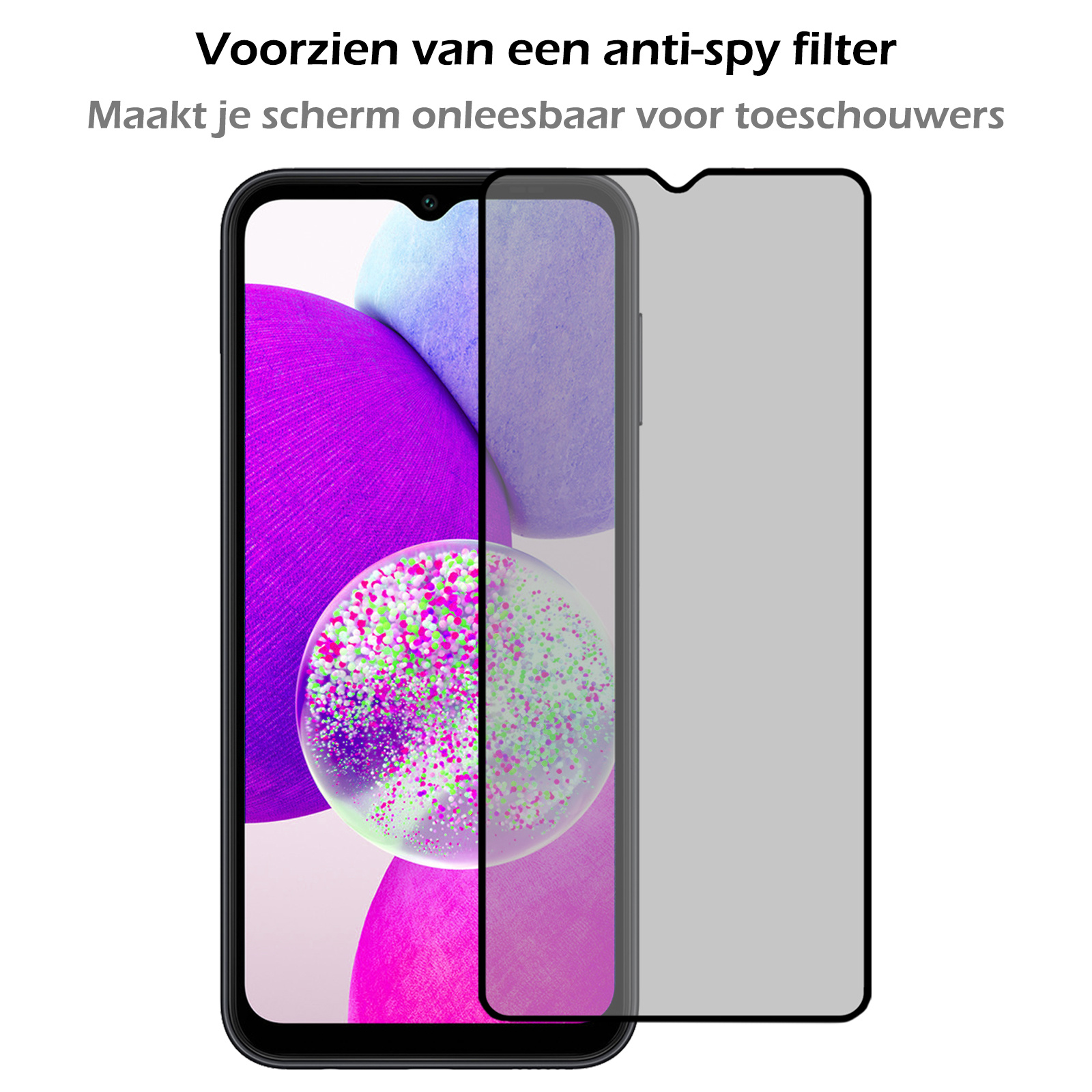 Nomfy Screenprotector Geschikt voor Samsung A14 Screenprotector Privacy Bescherm Glas - Screenprotector Geschikt voor Samsung Galaxy A14 Privacy Screenprotector Tempered Glass - 2 PACK
