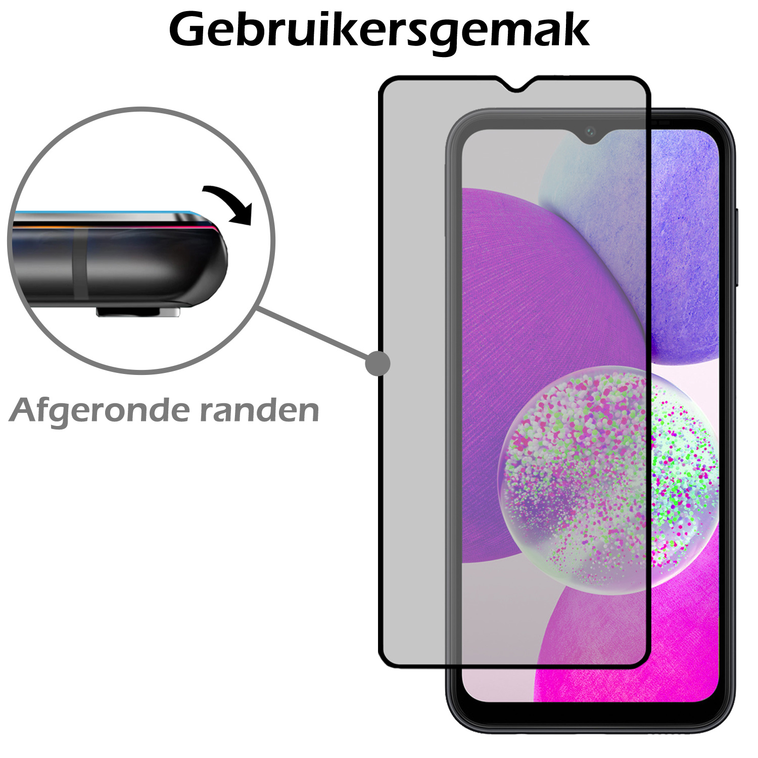 Nomfy Screenprotector Geschikt voor Samsung A14 Screenprotector Privacy Bescherm Glas - Screenprotector Geschikt voor Samsung Galaxy A14 Privacy Screenprotector Tempered Glass - 3 PACK