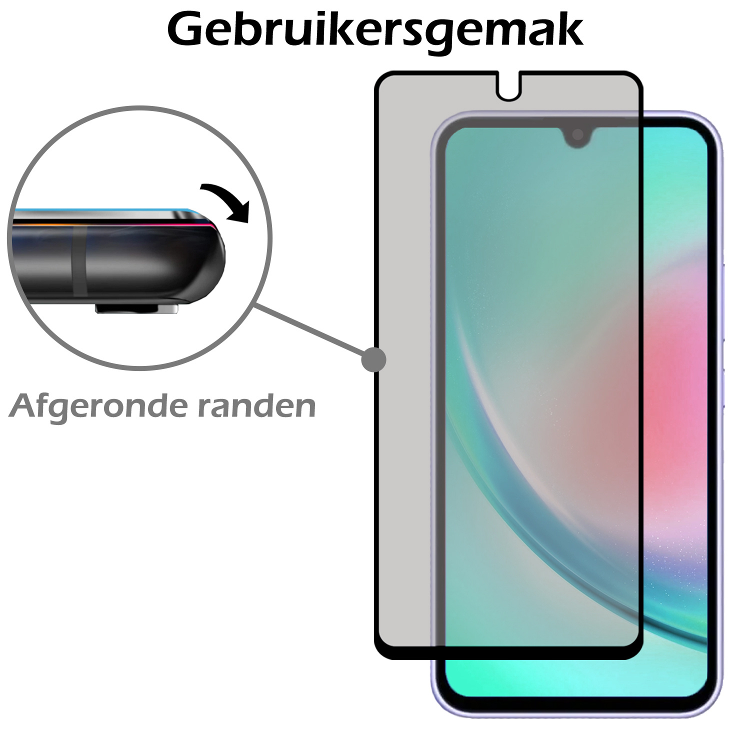 Nomfy Screenprotector Geschikt voor Samsung A34 Screenprotector Privacy Bescherm Glas - Screenprotector Geschikt voor Samsung Galaxy A34 Privacy Screenprotector Tempered Glass - 2 PACK