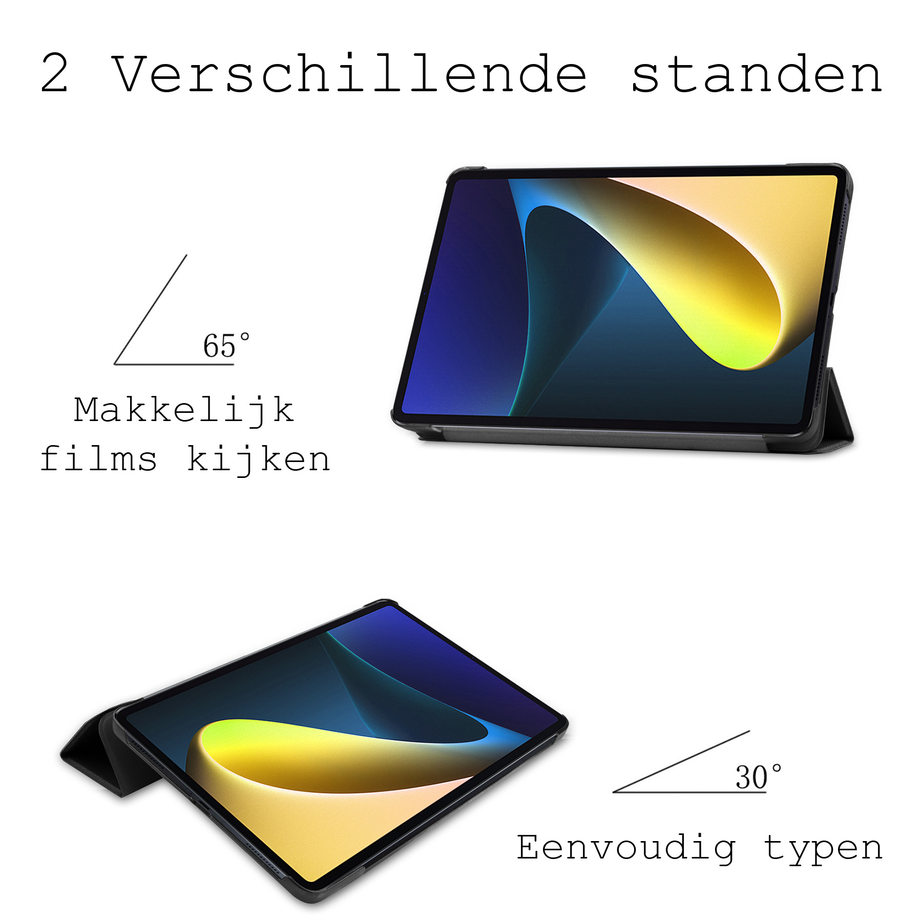 BASEY. Hoesje Geschikt voor Xiaomi Pad 5 Hoes Case Tablet Hoesje Tri-fold - Hoes Geschikt voor Xiaomi Mi Pad 5 Hoesje Hard Cover Bookcase Hoes - Zwart